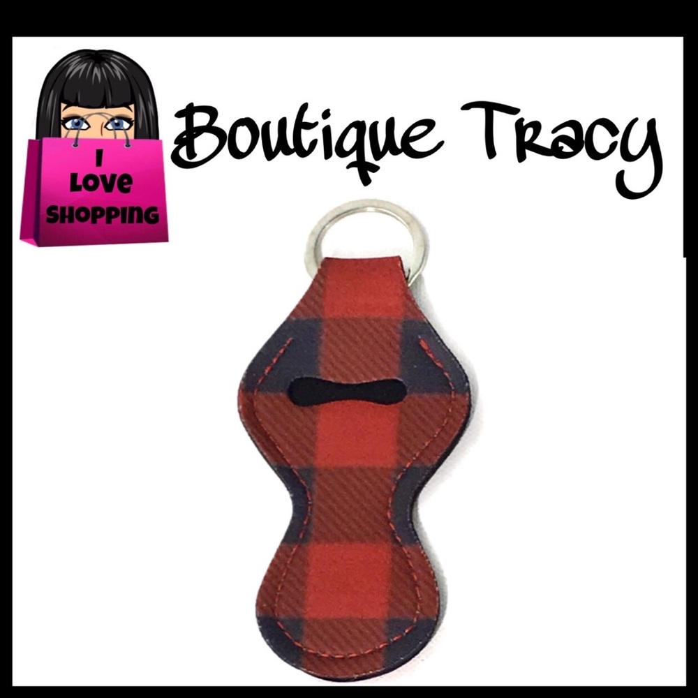 Brand New Buffalo Plaid Chapstick Holder Keychain